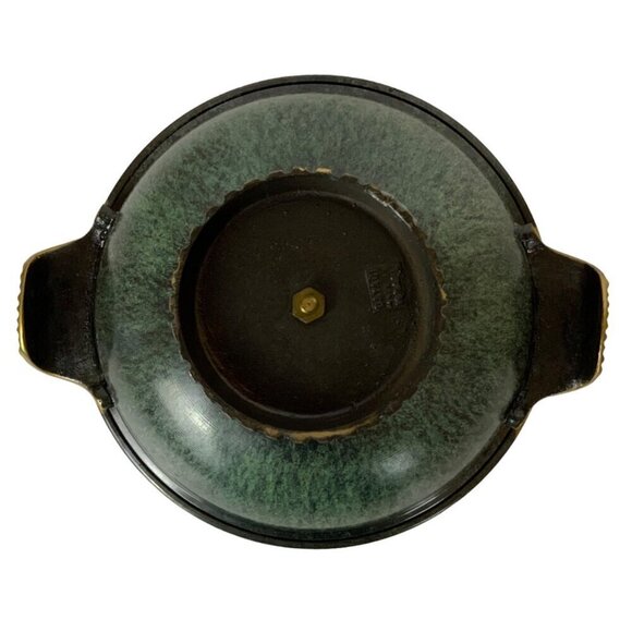 Vintage Dayagi Brass Enamel Lidded Dish Mosaic Rooster Handle Green Gold Israel - Picture 7 of 10